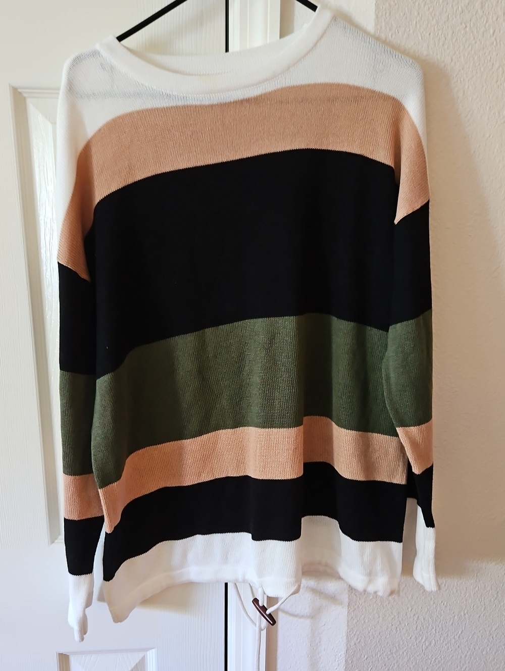 Striped Pullover Sweater in Black, Olive Tan & Cream